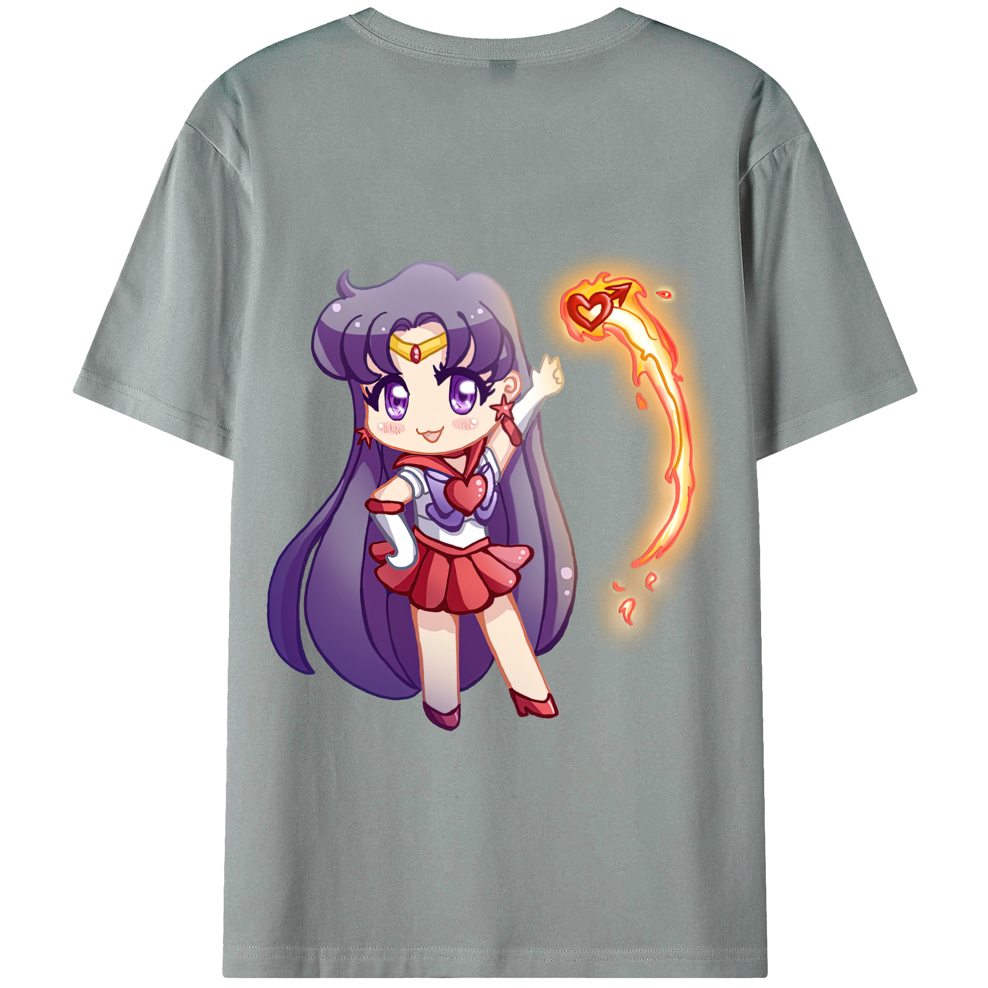（画像用） 美少女戦士セーラームーン 火野レイ ひの レイ Sailor Moon Hino Rei （セーラーマーズ,Sailor Mars） 綿100％ メンズ半袖Tシャツ（バックプリント） 通気性